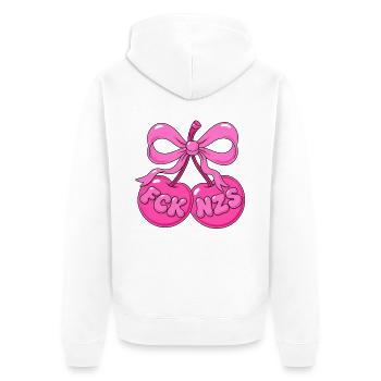 Pinke Kirschen mit Schleife - Statement FCK NZS - Unisex Premium Bio Zip Hoodie - Weiß - Hinten - Thijin (182cm)