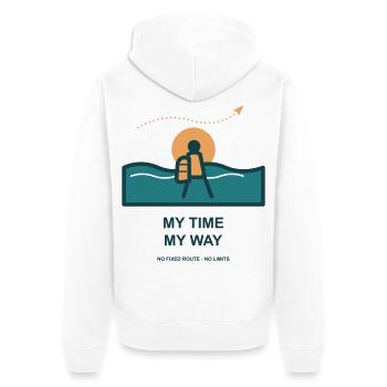 Meine Zeit Mein Weg - Unisex Premium Bio Zip Hoodie - Weiß - Hinten - Thijin (182cm)