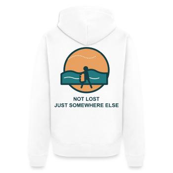 Not Lost Just Somewhere Else - Unisex Premium Bio Zip Hoodie - Weiß - Hinten - Thijin (182cm)