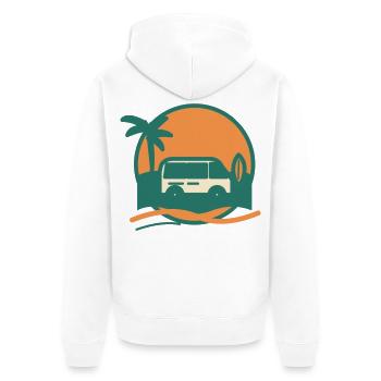 Sonnenuntergang Surfbus am Strand - Unisex Premium Bio Zip Hoodie - Weiß - Hinten - Thijin (182cm)