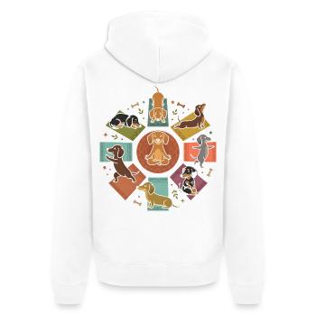 Dackel Yoga Mandala Niedlicher Hund Entspannung - Unisex Premium Bio Zip Hoodie - Weiß - Hinten - Thijin (182cm)