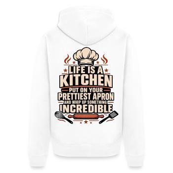 Inspirierende Kochküche Queen Souschef-Backe - Unisex Premium Bio Zip Hoodie - Weiß - Hinten - Thijin (182cm)