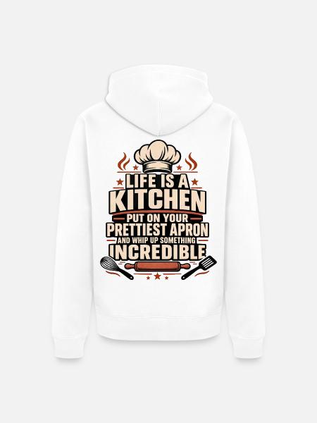 Inspirierende Kochküche Queen Souschef-Backe - Unisex Premium Bio Zip Hoodie - Weiß