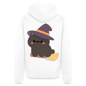 Kawaii-Hexenpudding auf einem Besen - Unisex Premium Bio Zip Hoodie - Weiß - Hinten - Thijin (182cm)