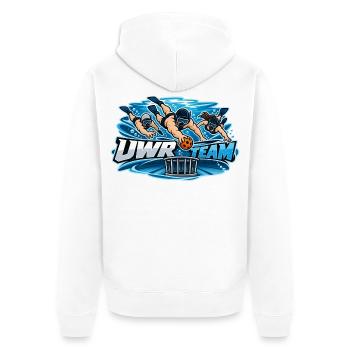 UWR Team Wasserrugby Logo - Unisex Premium Bio Zip Hoodie - Weiß - Hinten - Thijin (182cm)