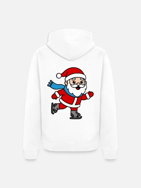 Niedliche Kawaii-Weihnachtsmann-Eislauf-Weihnachten - Unisex Premium Bio Zip Hoodie - Weiß