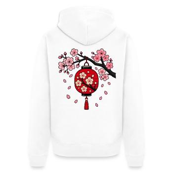 Japanische Lampion Sakura Kirschblüte Vektor Shirt - Unisex Premium Bio Zip Hoodie - Weiß - Hinten - Thijin (182cm)
