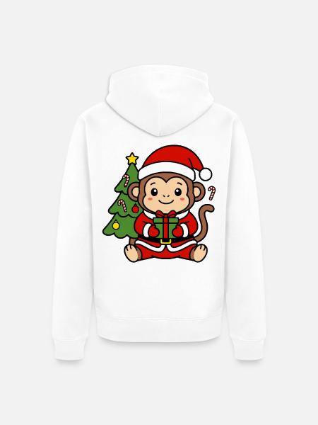 Niedliche Kawaii-Affen-Weihnachtsbaum-Geschenkkunst - Unisex Premium Bio Zip Hoodie - Weiß