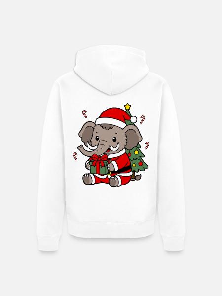 Süßes Kawaii-Mammut-Weihnachtsbaumgeschenk - Unisex Premium Bio Zip Hoodie - Weiß