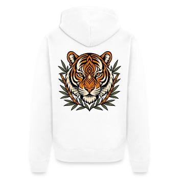 Tiger Kopf Bambus Muster Asien Raubkatze Shirt - Unisex Premium Bio Zip Hoodie - Weiß - Hinten - Thijin (182cm)