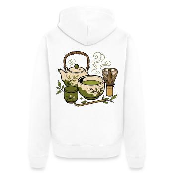 Japanisches Tee Set Matcha Besen Zen Vektor Shirt - Unisex Premium Bio Zip Hoodie - Weiß - Hinten - Thijin (182cm)