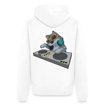 Katze DJ Musik - Unisex Premium Bio Zip Hoodie - Weiß - Hinten - Thijin (182cm)
