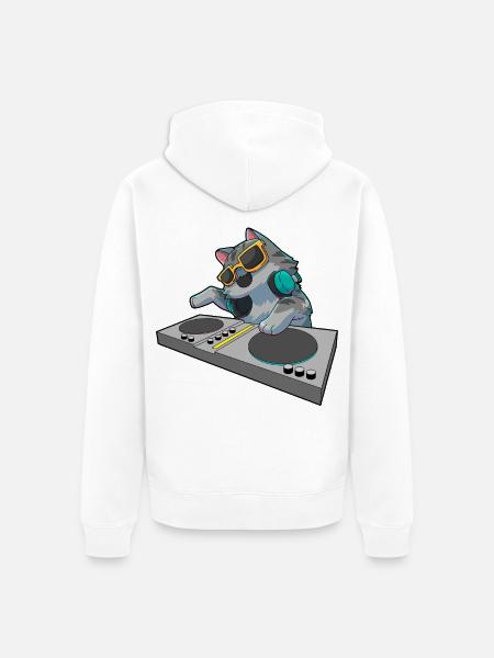Katze DJ Musik - Unisex Premium Bio Zip Hoodie - Weiß