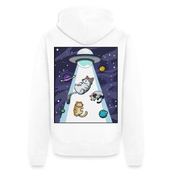 Katze UFO Entführung - Unisex Premium Bio Zip Hoodie - Weiß - Hinten - Thijin (182cm)