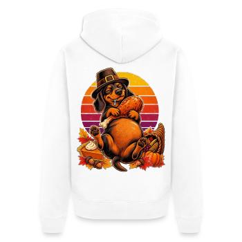 Thanksgiving Dackel satt im Truthahn-Traum - Unisex Premium Bio Zip Hoodie - Weiß - Hinten - Thijin (182cm)