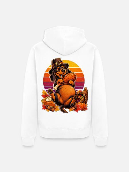 Thanksgiving Dackel satt im Truthahn-Traum - Unisex Premium Bio Zip Hoodie - Weiß