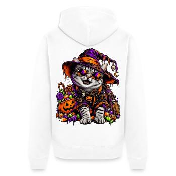 Bunte Halloween Hexenkatze mit Süßem - Unisex Premium Bio Zip Hoodie - Weiß - Hinten - Thijin (182cm)
