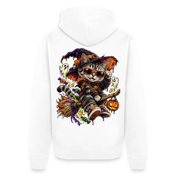 Halloween Hexenkatze auf Besen - Unisex Premium Bio Zip Hoodie - Weiß - Hinten - Thijin (182cm)