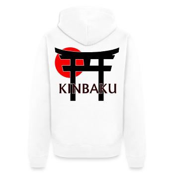Kinbaku unter Torii und roter Sonne (weiß) - Unisex Premium Bio Zip Hoodie - Weiß - Hinten - Thijin (182cm)