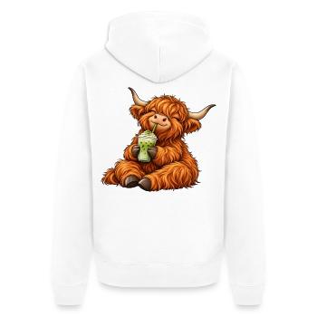 Highland Cattle mit Matcha Latte – Kuhmotiv - Unisex Premium Bio Zip Hoodie - Weiß - Hinten - Thijin (182cm)
