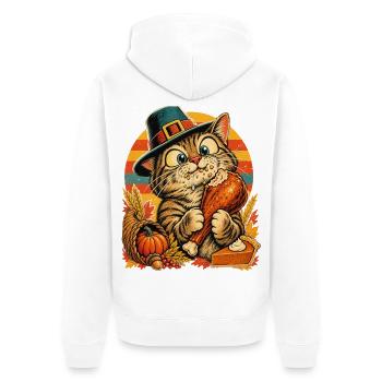 Thanksgiving-Katze mit erwischtem Truthahn - Unisex Premium Bio Zip Hoodie - Weiß - Hinten - Thijin (182cm)