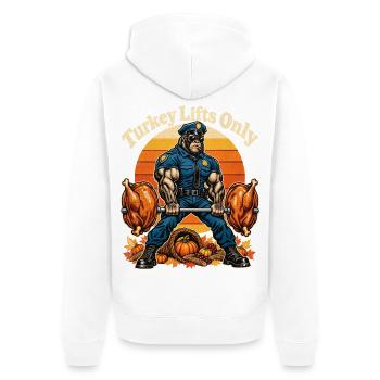 Thanksgiving Gorilla Turkey Lifts Only - Unisex Premium Bio Zip Hoodie - Weiß - Hinten - Thijin (182cm)
