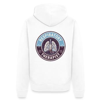 Vintage-Abzeichen für Atemtherapeuten und menschliche Lungen - Unisex Premium Bio Zip Hoodie - Weiß - Hinten - Thijin (182cm)