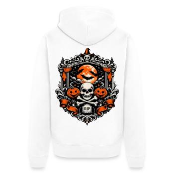 Barocker Halloween Schädel mit Mondkürbis - Unisex Premium Bio Zip Hoodie - Weiß - Hinten - Thijin (182cm)