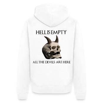 Hell is empty all the devils are here - Totenkopf - Unisex Premium Bio Zip Hoodie - Weiß - Hinten - Thijin (182cm)