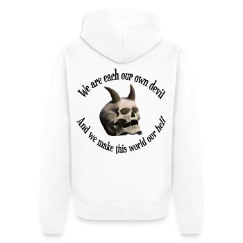 We are each our own devil - Totenkopf mit Hörnern - Unisex Premium Bio Zip Hoodie - Weiß - Hinten - Thijin (182cm)
