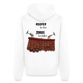Roofer by day Zombie by night - Zombiehand - Unisex Premium Bio Zip Hoodie - Weiß - Hinten - Thijin (182cm)