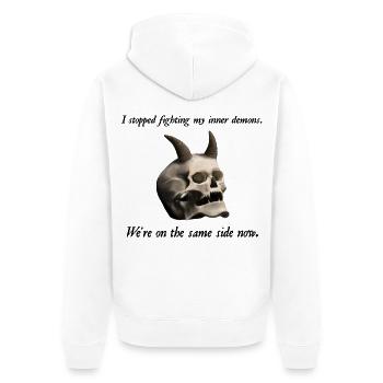 I stopped fighting my inner demons - Totenkopf - Unisex Premium Bio Zip Hoodie - Weiß - Hinten - Thijin (182cm)