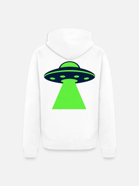 Ufo Alien Raumschiff Grafik - Unisex Premium Bio Zip Hoodie - Weiß