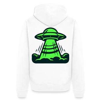 Ufo Start Landung Grafik - Unisex Premium Bio Zip Hoodie - Weiß - Hinten - Thijin (182cm)
