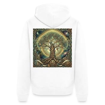 Zeitbaum und Nebel - Unisex Premium Bio Zip Hoodie - Weiß - Hinten - Thijin (182cm)