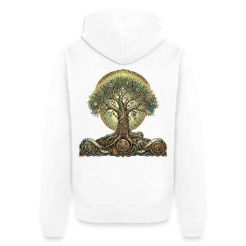 Zahnradbaum und Wurzeln - Unisex Premium Bio Zip Hoodie - Weiß - Hinten - Thijin (182cm)