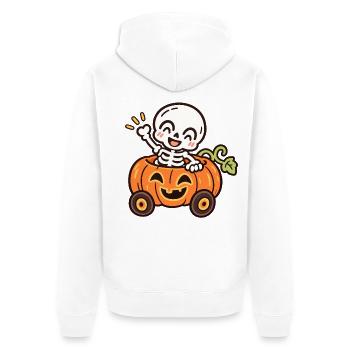 Lustiges Skelett im Kürbisauto – Halloween - Unisex Premium Bio Zip Hoodie - Weiß - Hinten - Thijin (182cm)