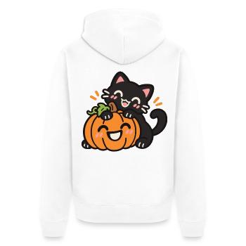 Süße schwarze Katze mit Halloween Kürbis - Unisex Premium Bio Zip Hoodie - Weiß - Hinten - Thijin (182cm)