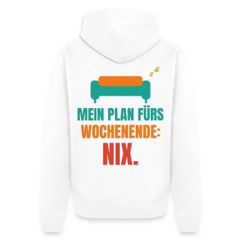 Mein Plan fürs Wochenende: Nix. - Unisex Premium Bio Zip Hoodie - Weiß - Hinten - Thijin (182cm)