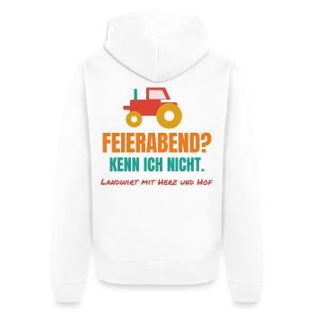 Feierabend? Kenn ich nicht. – Landwirt Spruch - Unisex Premium Bio Zip Hoodie - Weiß - Hinten - Thijin (182cm)