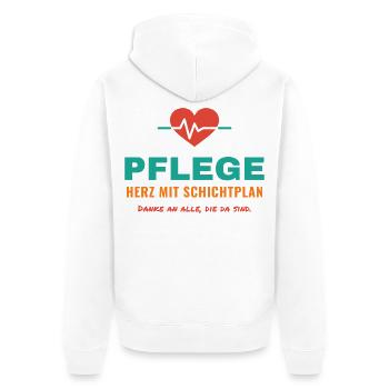 Pflege – Herz mit Schichtplan - Unisex Premium Bio Zip Hoodie - Weiß - Hinten - Thijin (182cm)