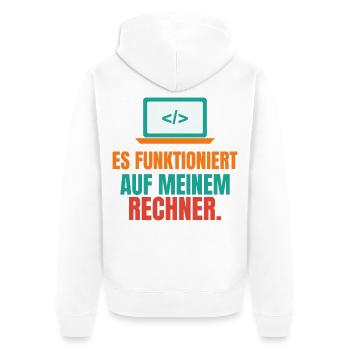 Es funktioniert auf meinem Rechner – IT Spruch - Unisex Premium Bio Zip Hoodie - Weiß - Hinten - Thijin (182cm)