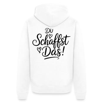 Du schaffst das Wir schaffen das Sprüche Mann Frau - Unisex Premium Bio Zip Hoodie - Weiß - Hinten - Thijin (182cm)