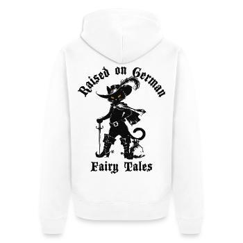 Raised on German Fairy Tails Gestiefelter Kater - Unisex Premium Bio Zip Hoodie - Weiß - Hinten - Thijin (182cm)