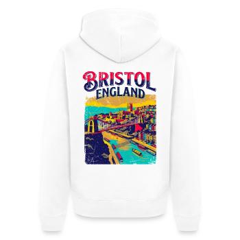 Retro Bristol England Cityscape Skyline Art - Unisex Premium Bio Zip Hoodie - Weiß - Hinten - Thijin (182cm)