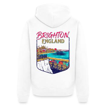 City Vintage Brighton England Coastal Skyline - Unisex Premium Bio Zip Hoodie - Weiß - Hinten - Thijin (182cm)
