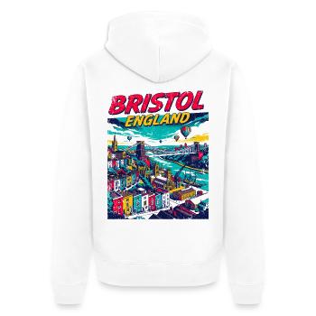 Retro Bristol England City Skyline Travel - Unisex Premium Bio Zip Hoodie - Weiß - Hinten - Thijin (182cm)