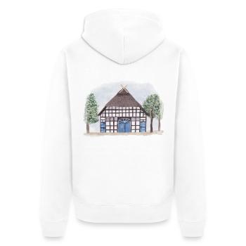 Fachwerkhaus im Aquarellstil  - Unisex Premium Bio Zip Hoodie - Weiß - Hinten - Thijin (182cm)