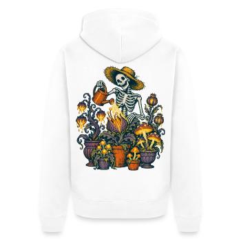 Das Skelett gießt seine Giftpflanzen - Unisex Premium Bio Zip Hoodie - Weiß - Hinten - Thijin (182cm)