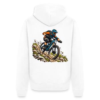 Mountainbike Abenteuer für MTB Fahrer - Unisex Premium Bio Zip Hoodie - Weiß - Hinten - Thijin (182cm)